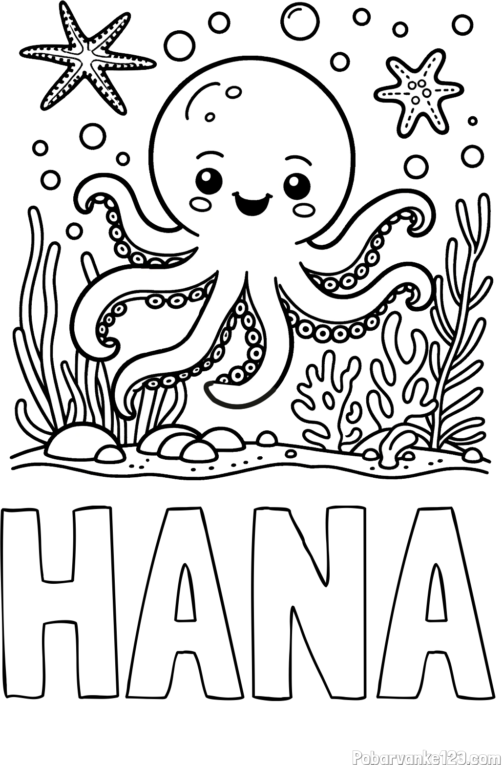 Pobarvanka imena HANA in pobarvanka hobotnice
