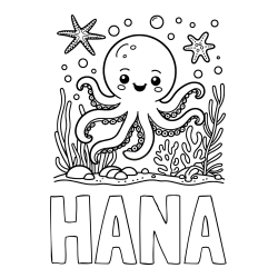 Online izdelana pobarvanka - Pobarvanka imena HANA in pobarvanka hobotnice