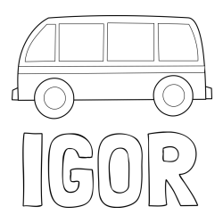 Online izdelana pobarvanka - Pobarvanka imena IGOR in avtobus