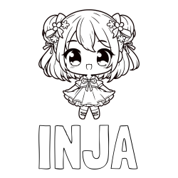 Online izdelana pobarvanka - Pobarvanka imena INJA in otroška pobarvanka punčke v japonskem anime slogu