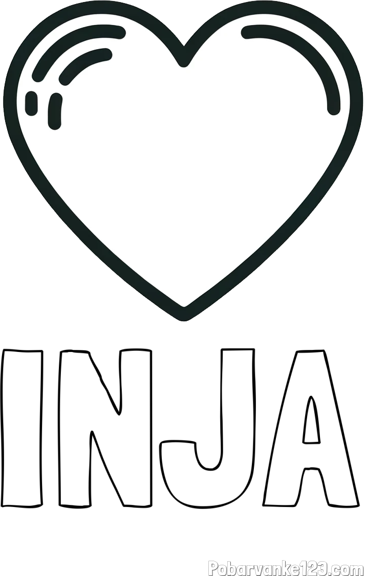 Pobarvanka imena INJA in pobarvanka lepega srčka
