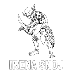 Online izdelana pobarvanka - Pobarvanka imena IRENA SNOJ in pobarvnaka škrata s sabljo