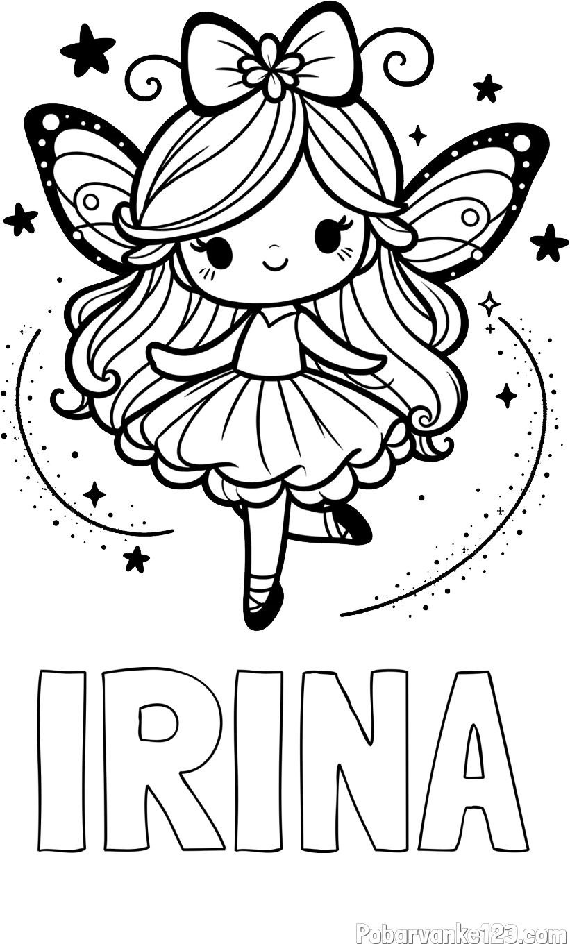 Pobarvanka imena IRINA in ljubka čarobna vila