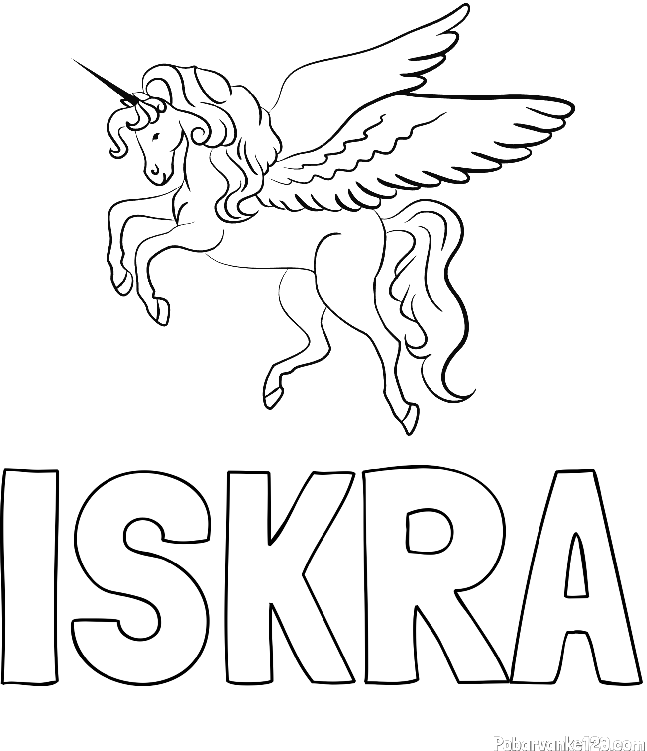 Pobarvanka imena ISKRA in lepa pobarvanka samoroga