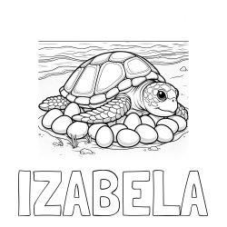 Online izdelana pobarvanka - Pobarvanka imena IZABELA in pobarvanka želve na obali