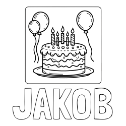 Online izdelana pobarvanka - Pobarvanka imena JAKOB in pobarvanka torte za 5. rojstni dan