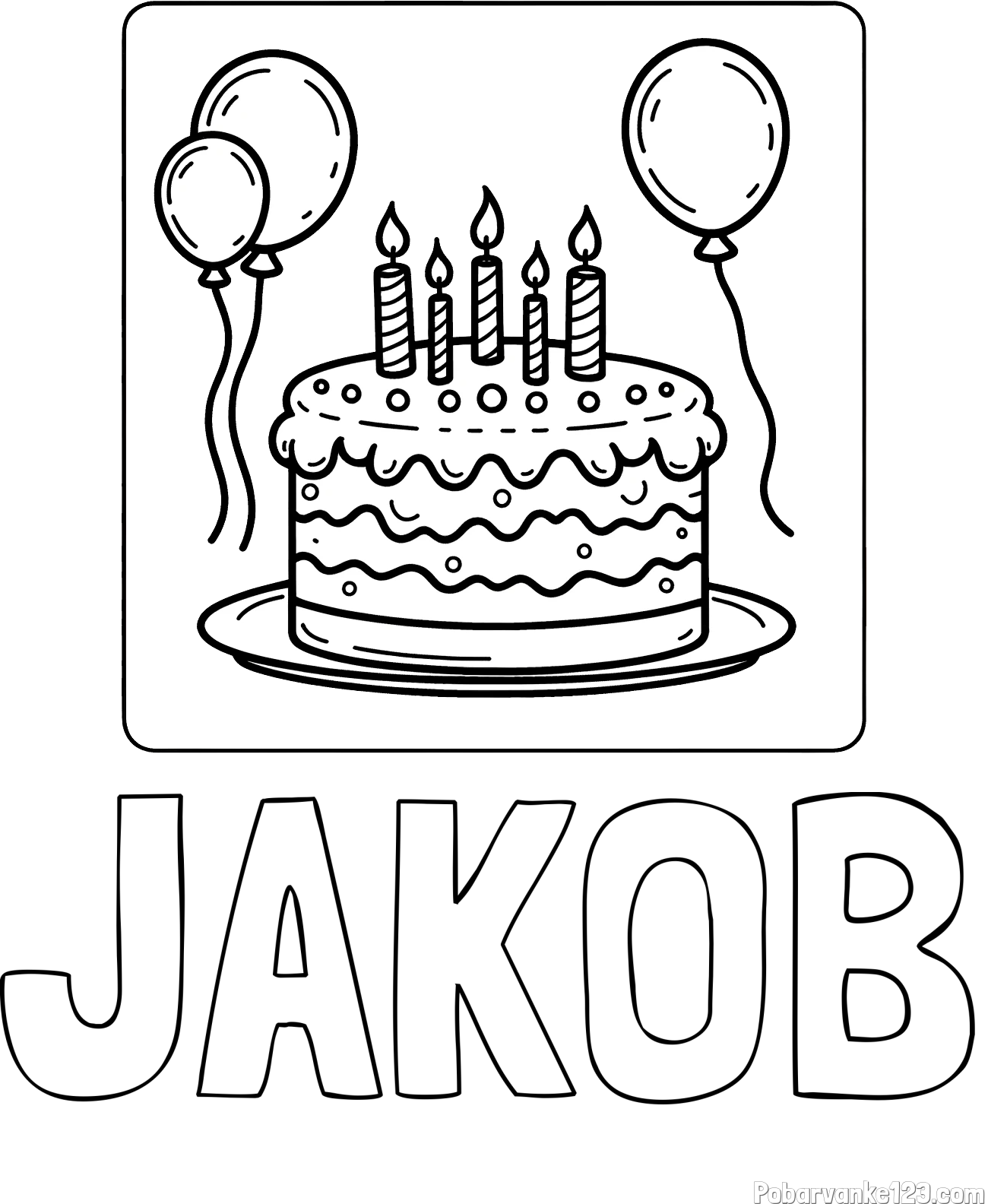 Pobarvanka imena JAKOB in pobarvanka torte za 5. rojstni dan