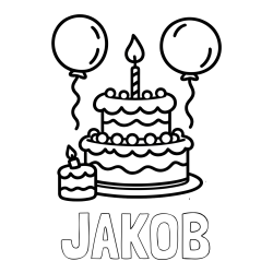 Online izdelana pobarvanka - Pobarvanka imena JAKOB in pobarvanka velike rojstnodnevne torte