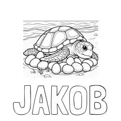 Online izdelana pobarvanka - Pobarvanka imena JAKOB in pobarvanka želve na obali