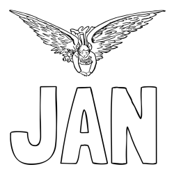 Online izdelana pobarvanka - Pobarvanka imena JAN in leteči angel