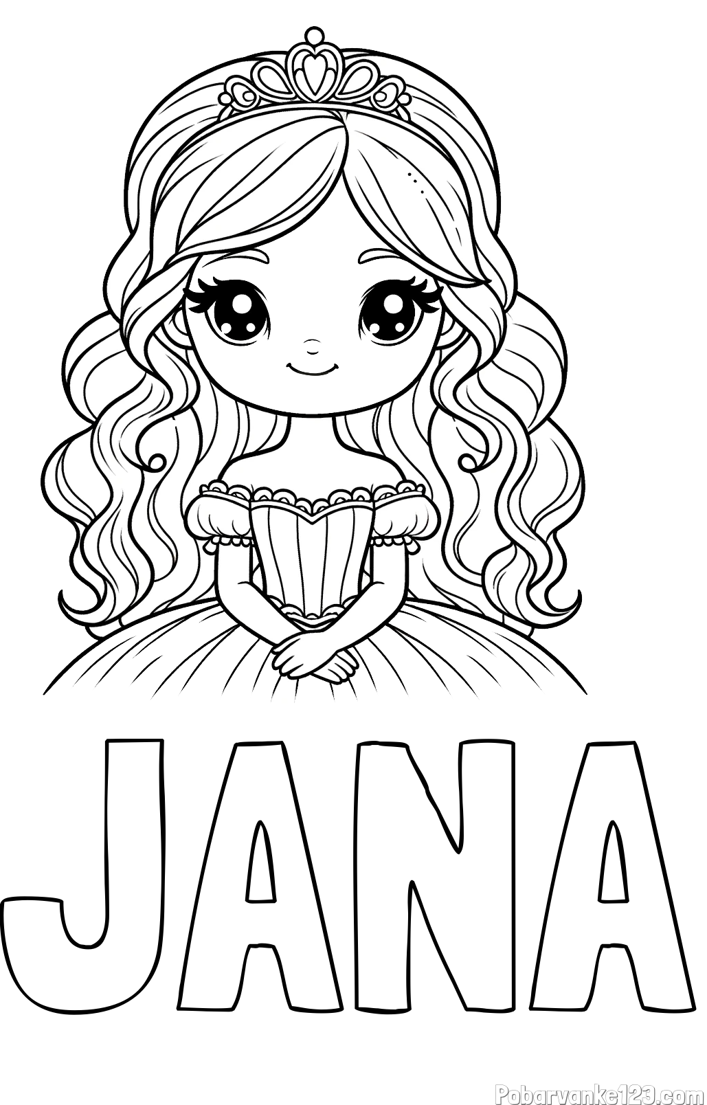 Pobarvanka imena JANA in pobarvanka ljubke princese