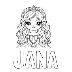 Online izdelana pobarvanka - Pobarvanka imena JANA in pobarvanka ljubke princese