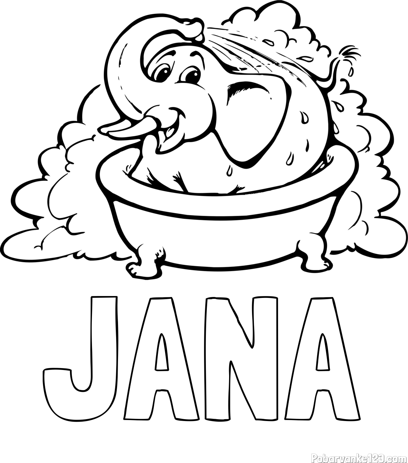 Pobarvanka imena JANA in pobarvanka nasmejanega slončka