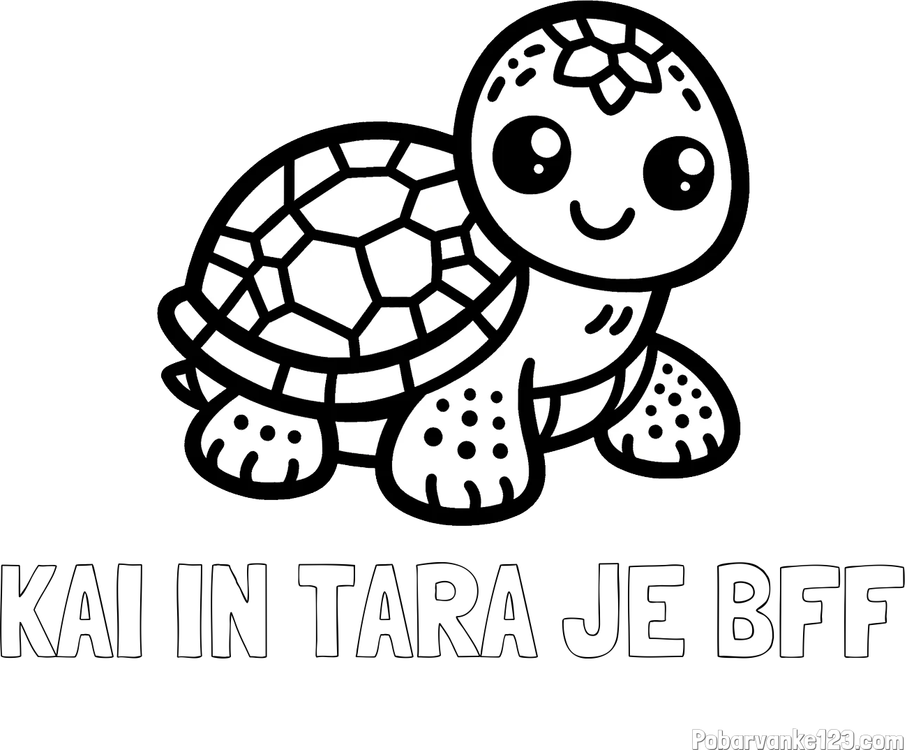 Pobarvanka imena KAI IN TARA JE BFF in otroška pobarvanka želve