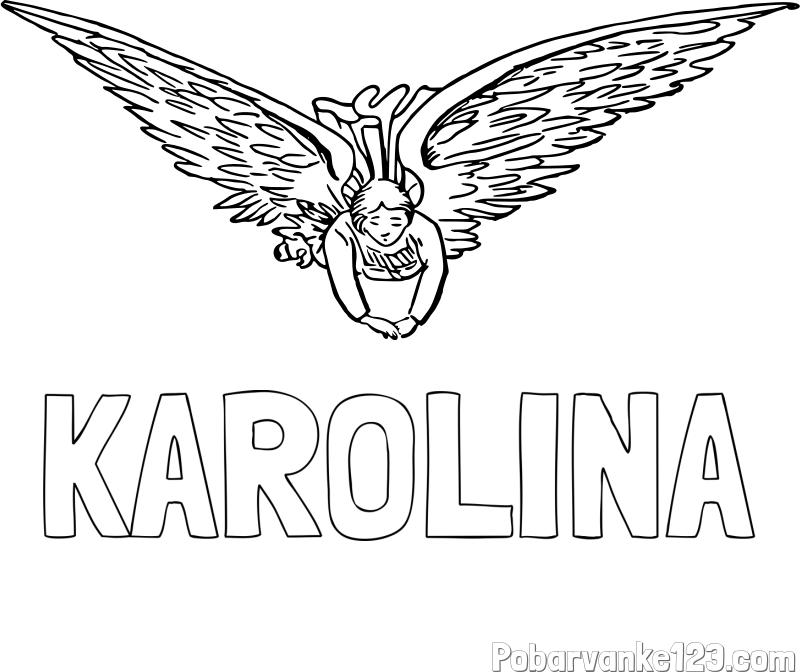 Pobarvanka imena KAROLINA in leteči angel