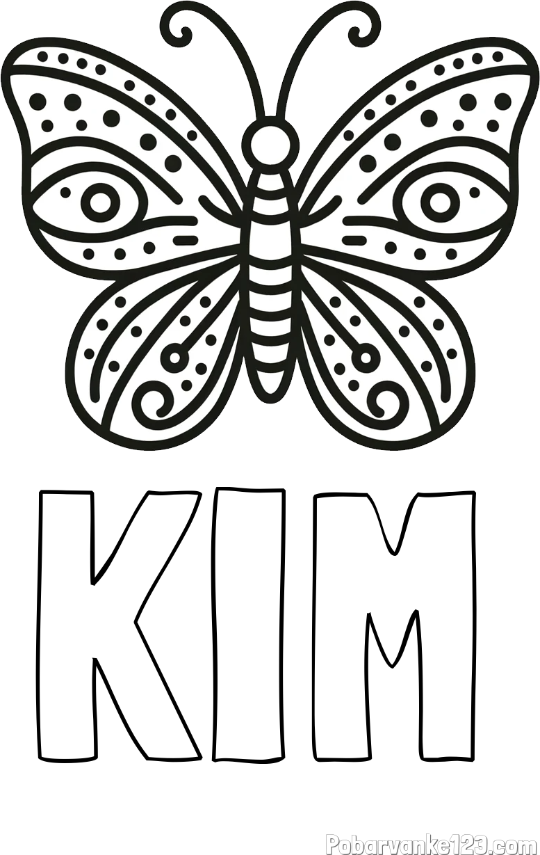 Pobarvanka imena KIM in preprosta pobarvanka metulja