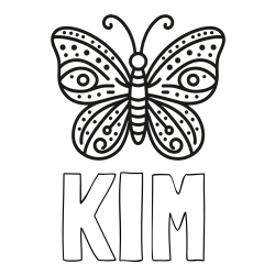 Online izdelana pobarvanka - Pobarvanka imena KIM in preprosta pobarvanka metulja