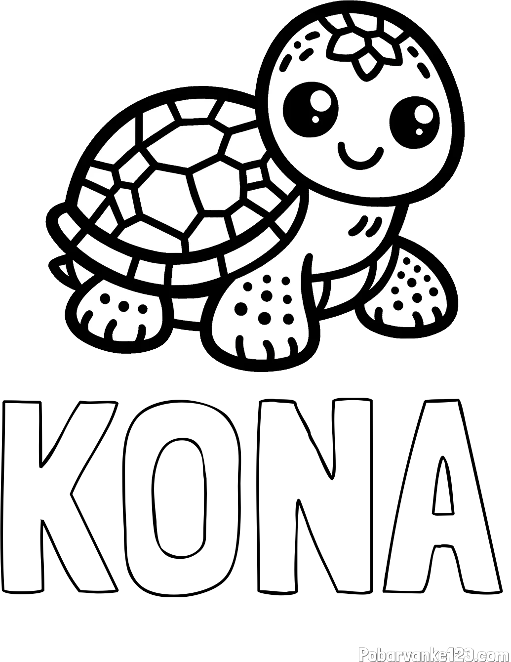 Pobarvanka imena KONA in otroška pobarvanka želve