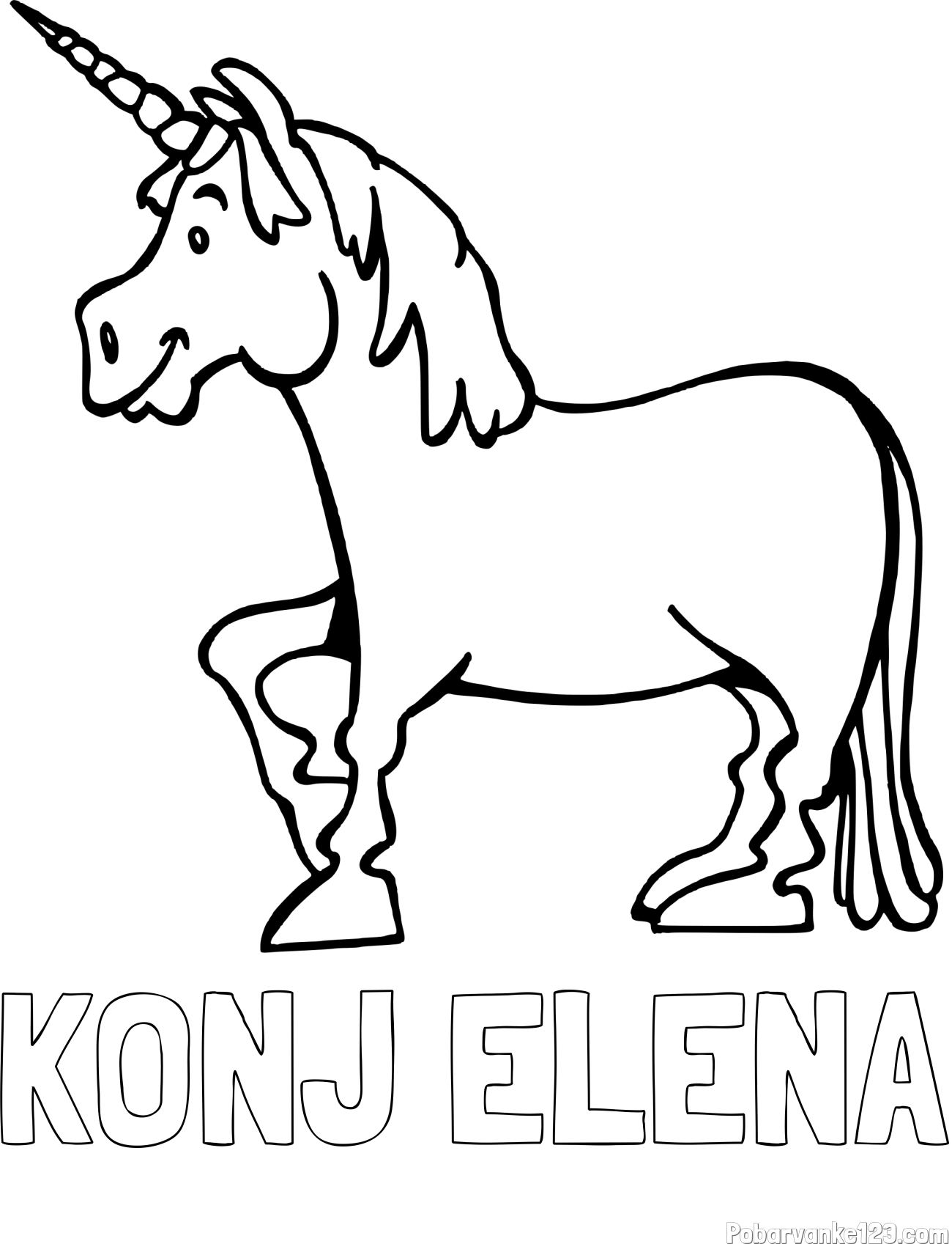 Pobarvanka imena KONJ ELENA in pobarvanka veselega samoroga