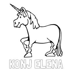 Online izdelana pobarvanka - Pobarvanka imena KONJ ELENA in pobarvanka veselega samoroga