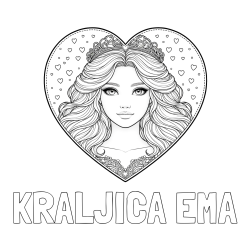 Online izdelana pobarvanka - Pobarvanka imena KRALJICA EMA in pobarvanka ljubke princese v srčku