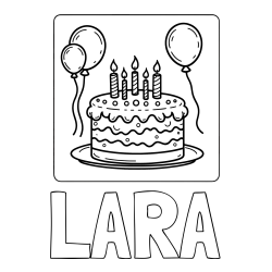 Online izdelana pobarvanka - Pobarvanka imena LARA in pobarvanka torte za 5. rojstni dan