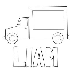 Online izdelana pobarvanka - Pobarvanka imena LIAM in otroška pobarvanka kamiona