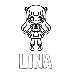 Online izdelana pobarvanka - Pobarvanka imena LINA in otroška pobarvanka punčke v anime slogu