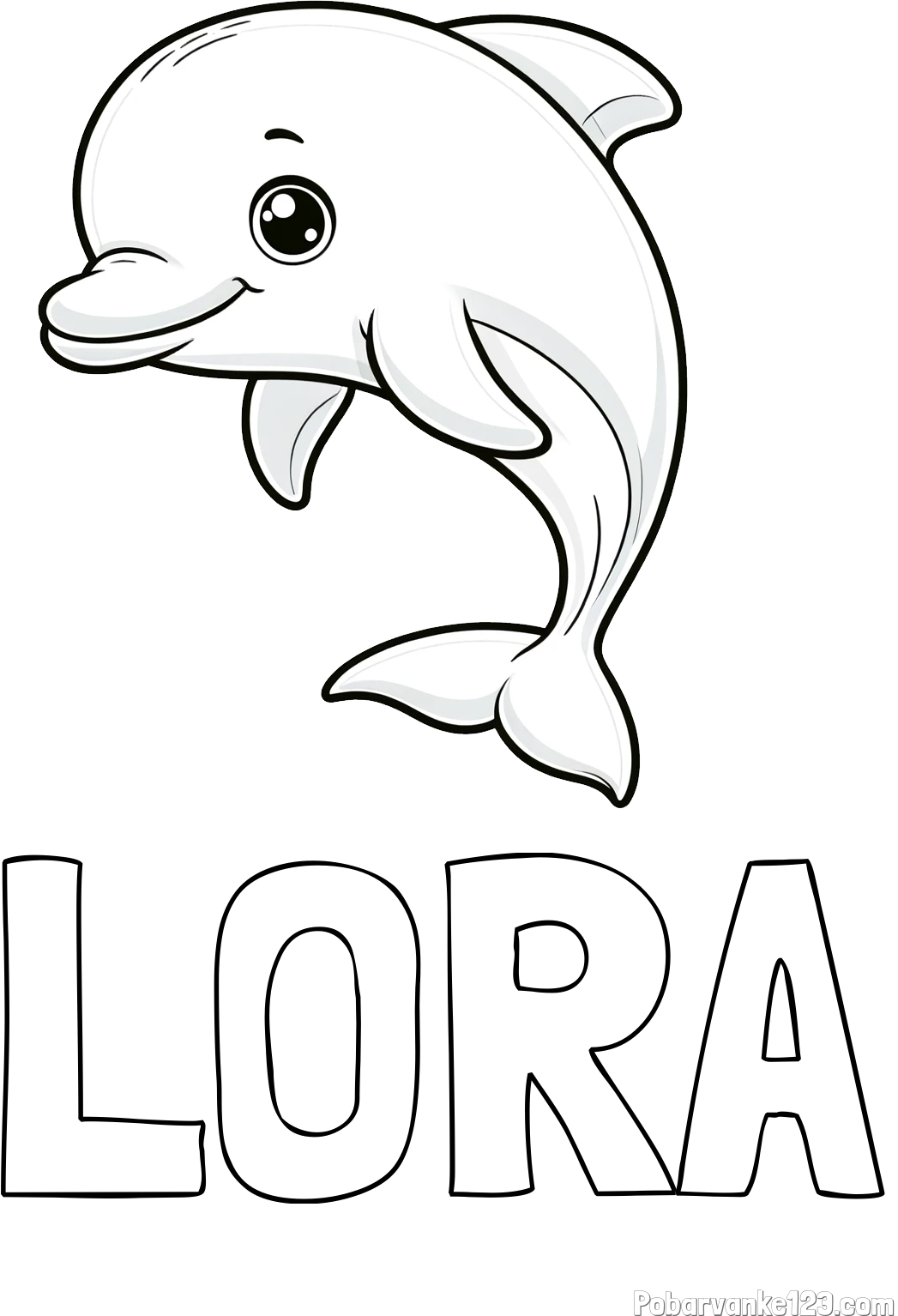 Pobarvanka imena LORA in otroška pobarvanka ljubkega delfina