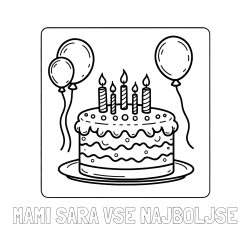 Online izdelana pobarvanka - Pobarvanka imena MAMI SARA VSE NAJBOLJŠE in pobarvanka torte za 5. rojstni dan