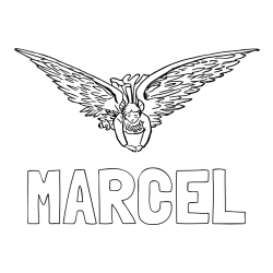 Online izdelana pobarvanka - Pobarvanka imena MARCEL in leteči angel