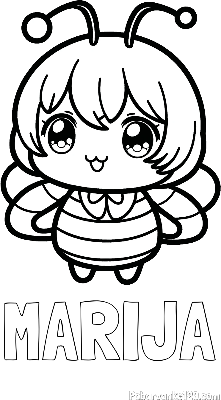 Pobarvanka imena MARIJA in pobarvanka čebelice v stilu anime