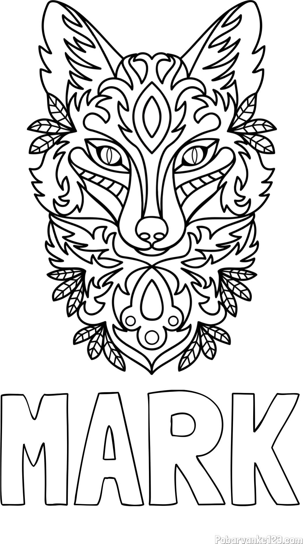 Pobarvanka imena MARK in pobarvanka volka - mandale