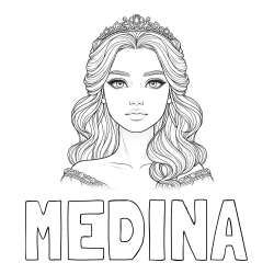 Online izdelana pobarvanka - Pobarvanka imena MEDINA in pobarvanka ljubke princese s krono