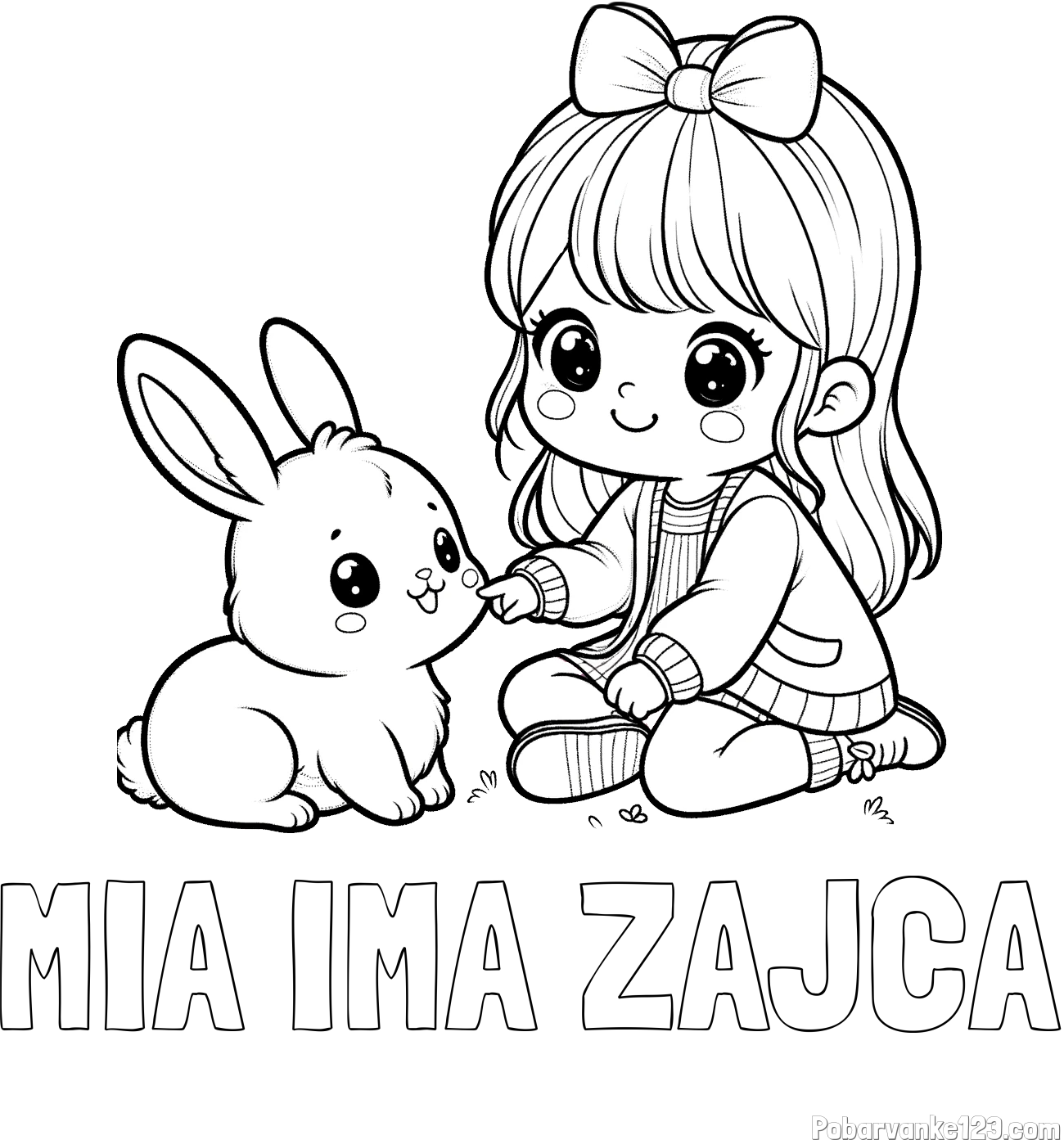 Pobarvanka imena MIA IMA ZAJCA in pobarvanka ljubke punčke, ki se igra z zajčkom