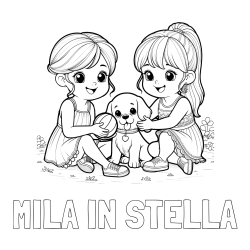 Online izdelana pobarvanka - Pobarvanka imena MILA IN STELLA in pobarvanka prijateljic s kužkom