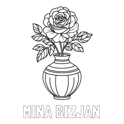 Online izdelana pobarvanka - Pobarvanka imena MINA BIZJAN in pobarvanka vrtnice v vazi