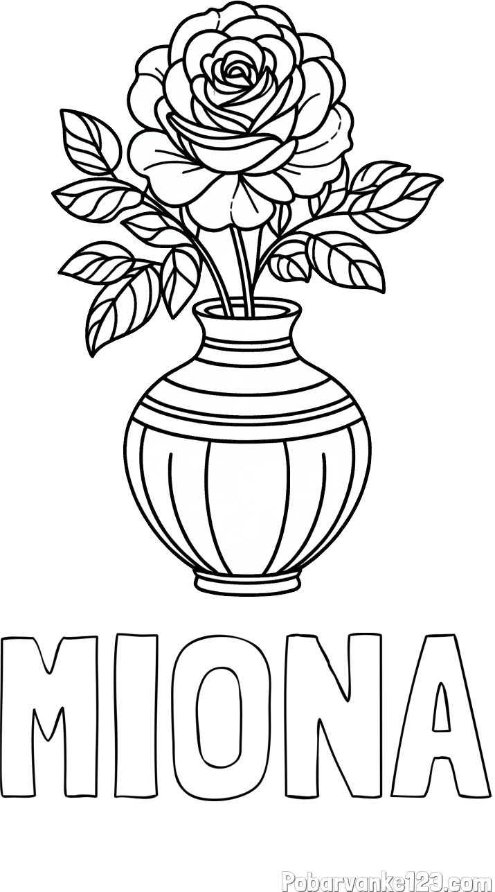Pobarvanka imena MIONA in pobarvanka vrtnice v vazi