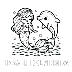 Online izdelana pobarvanka - Pobarvanka imena NEŽA IN DELFINČICA in pobarvanka ljubke morske deklice, ki pleše z delfinom
