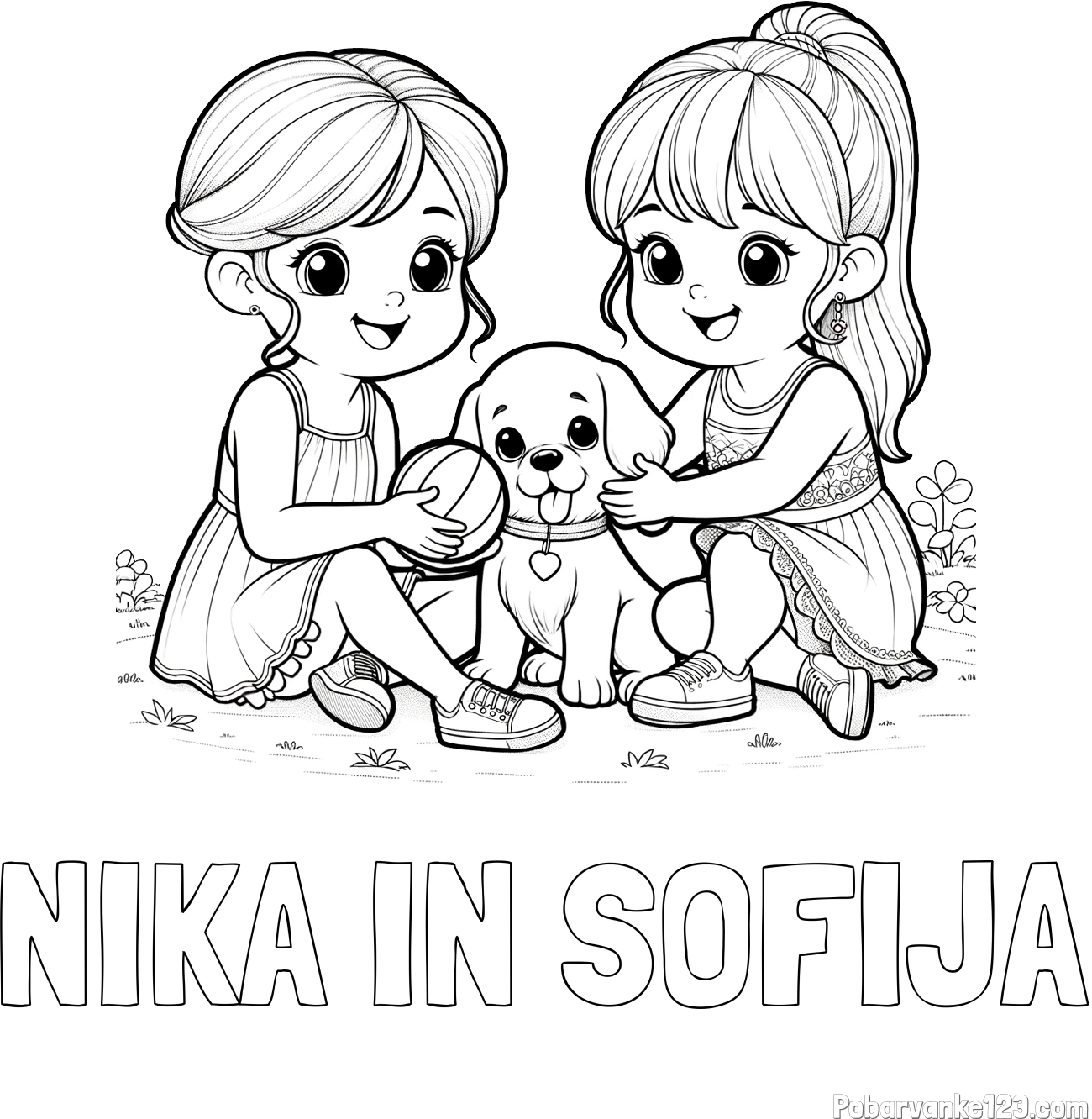 Pobarvanka imena NIKA IN SOFIJA in pobarvanka prijateljic s kužkom