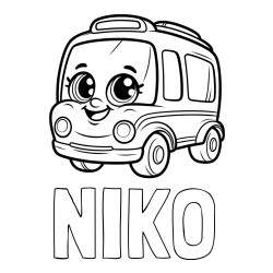 Online izdelana pobarvanka - Pobarvanka imena NIKO in pobarvanka nasmejanega avtobusa