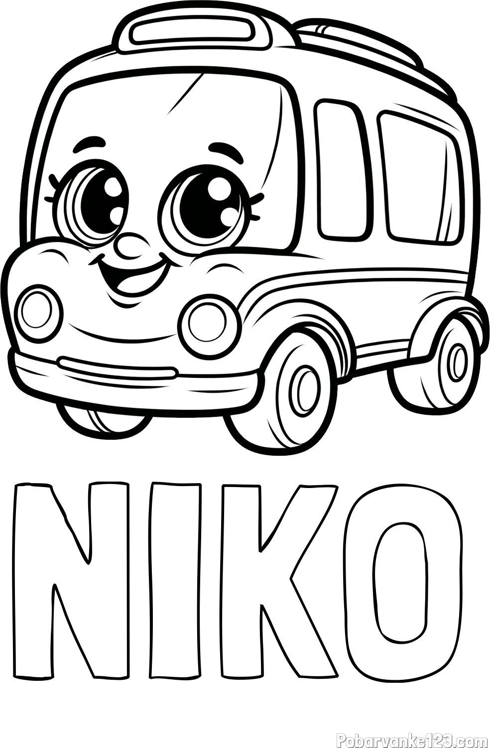 Pobarvanka imena NIKO in pobarvanka nasmejanega avtobusa