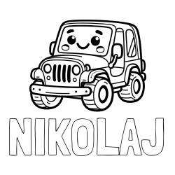 Online izdelana pobarvanka - Pobarvanka imena NIKOLAJ in otroška pobarvanka ljubkega džipa