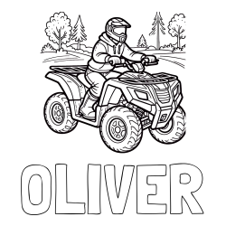 Online izdelana pobarvanka - Pobarvanka imena OLIVER in pobarvanka motorista na štirikolesniku