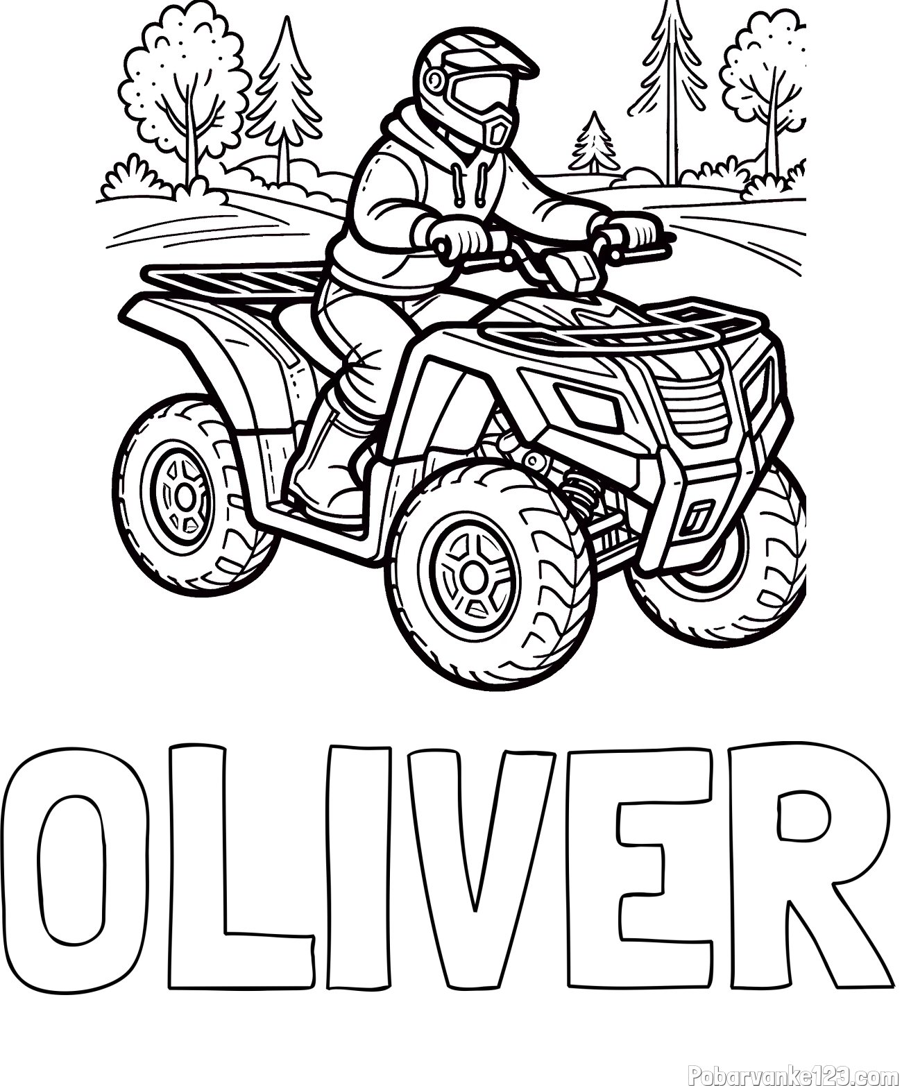 Pobarvanka imena OLIVER in pobarvanka motorista na štirikolesniku