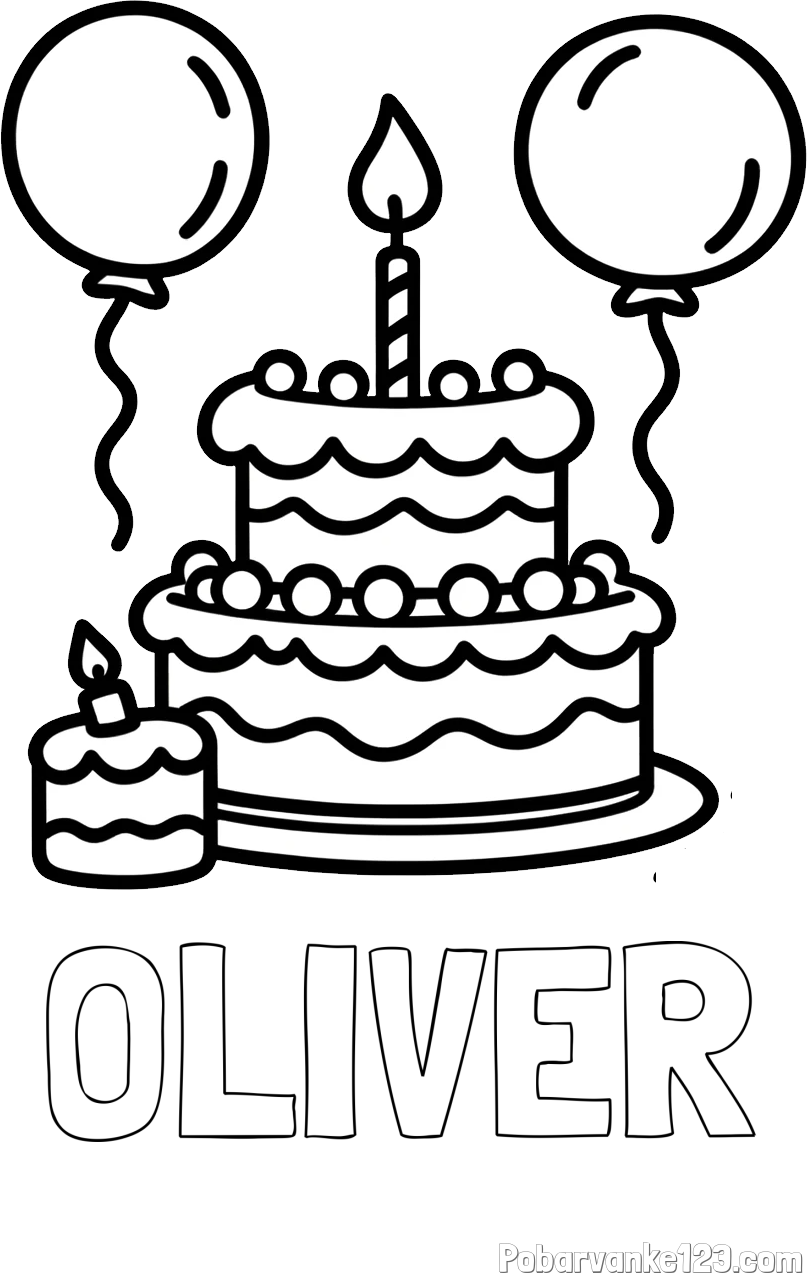 Pobarvanka imena OLIVER in pobarvanka velike rojstnodnevne torte
