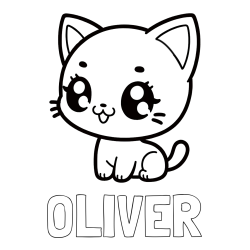 Online izdelana pobarvanka - Pobarvanka imena OLIVER in pobarvnaka ljubke muce v anime slogu