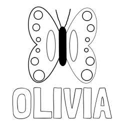 Online izdelana pobarvanka - Pobarvanka imena OLIVIA in preprosta otroška pobarvanka metuljčka