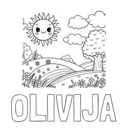 Online izdelana pobarvanka - Pobarvanka imena OLIVIJA in otroška pobarvanka narave