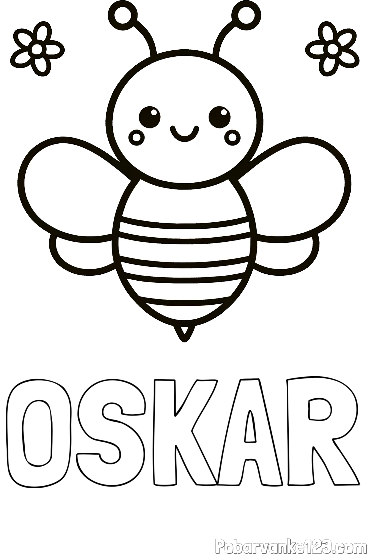 Pobarvanka imena OSKAR in otroška pobarvanka čebele